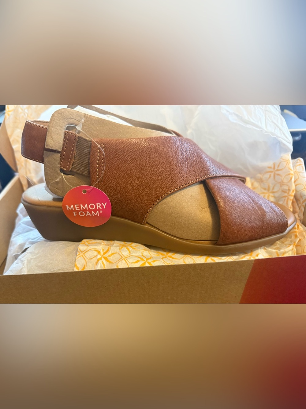 Comfortiva Brown Crisscross Memory Foam Wedge Sandal